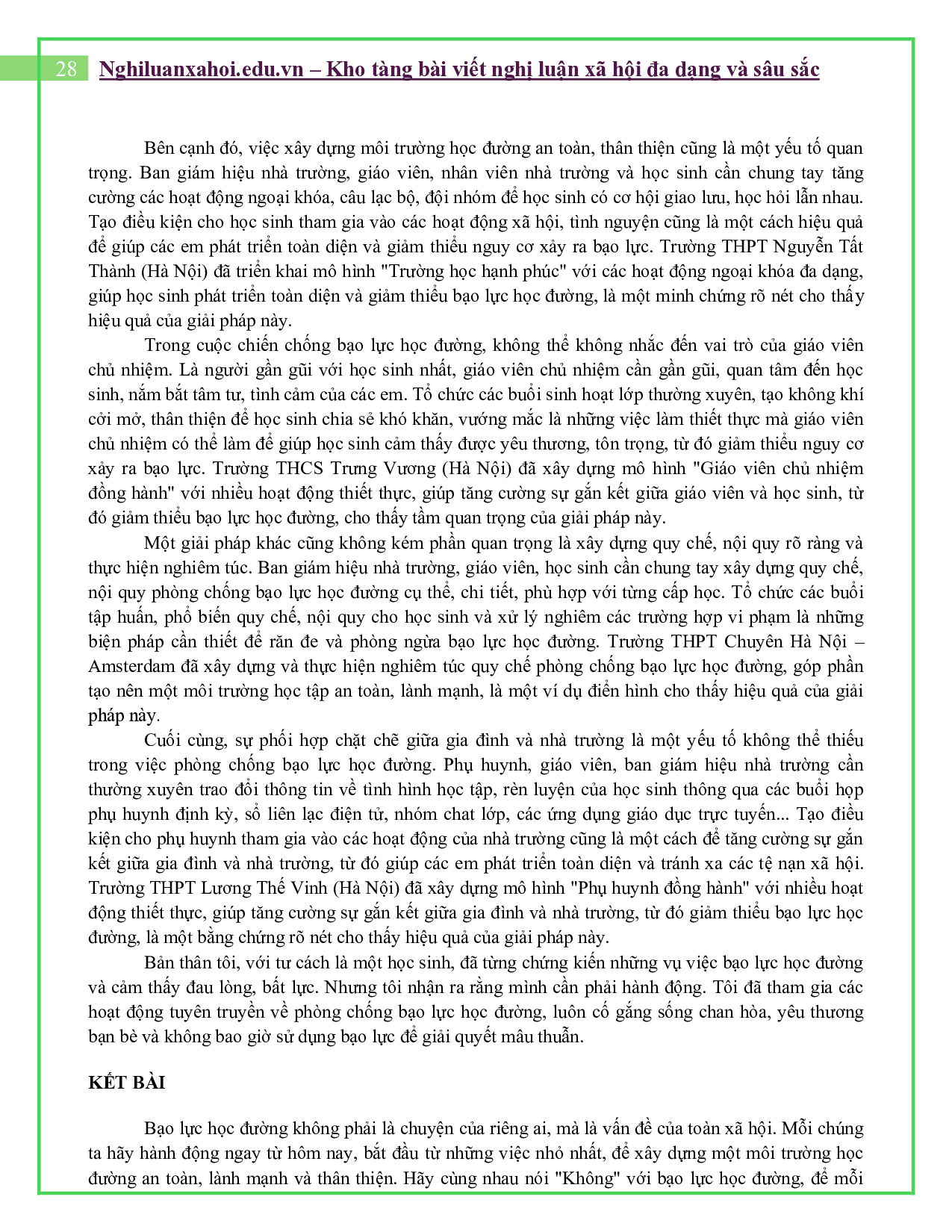 Là học sinh, em nghĩ làm thế nào để khắc phục vấn nạn bạo lực học đường?