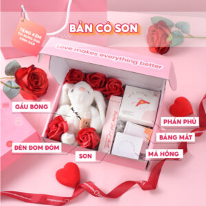 Alternative view of Hộp quà tặng Valentine 14/2 cho bạn gái kèm túi quà, gấu bông, hoa sáp và đèn Menow Bunny Box